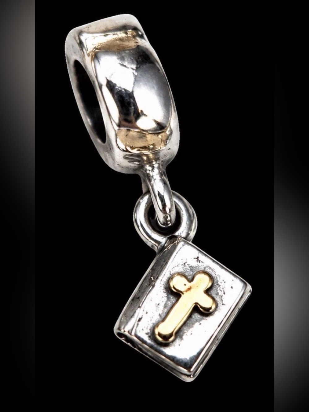✝️ AUTHENTIC PANDORA RETIRED 14K GOLD BIBLE DANGLE CHARM – RARE & COLLECTIBLE